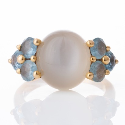 Pomellato, 18ct Yellow Gold, Moonstone / Aquamarine Luna Ring with Box