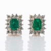 14ct White / Yellow Gold, 0.48ct Emerald / 0.34ct Diamond Cluster Earrings