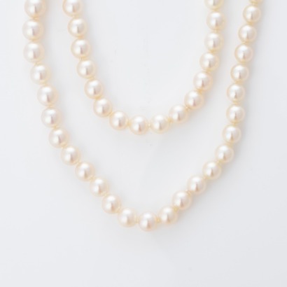 9ct White Gold, Double Strand Pearl / 2.02ct Sapphire / 1.12ct Diamond Necklace
