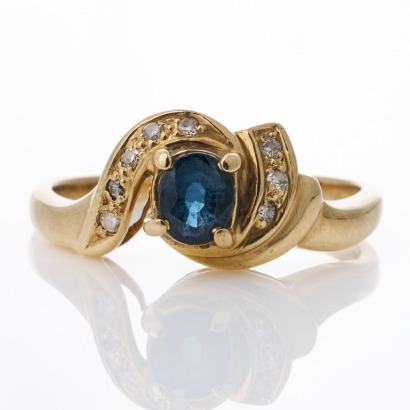 14ct Yellow Gold, 0.43ct Sapphire / 0.056ct Diamond Ring