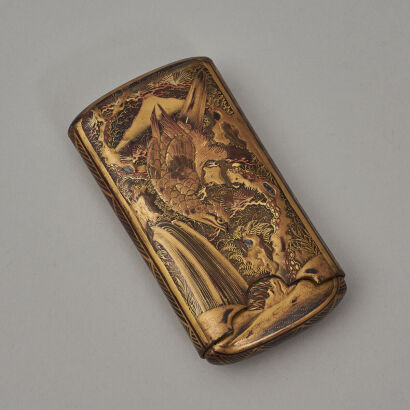 A Japanese Turtle Shell 'Pine and Crane' Gilt Box