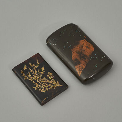 Two Japanese Turtle Shell 'Floral and Bird' Gilt Boxes