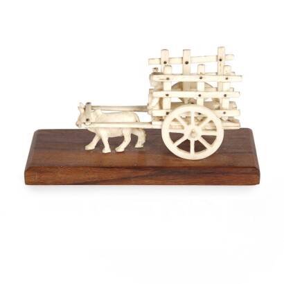 A Small Indian Ivory Cart with Oxen, Plus a Danish Silver Salt Set