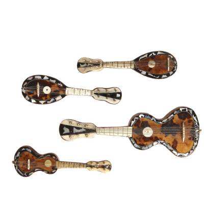 Four Early 10th Century Souvenir Tortoise Shell Mandolins and Guitars