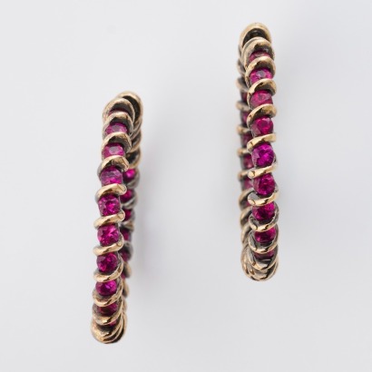 18ct Yellow Gold, Italian, 1.75ct Ruby Hoop Earrings