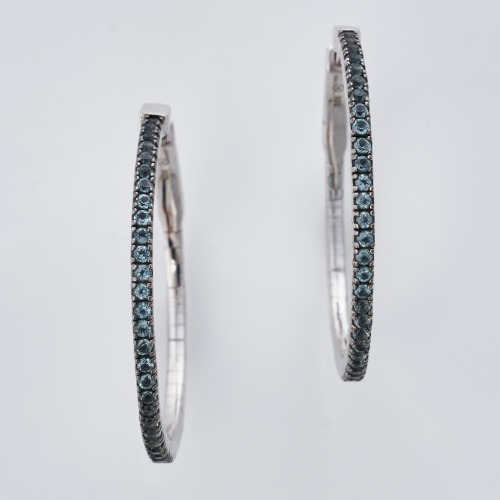Sterling Silver, Aquamarine Hoop Earrings