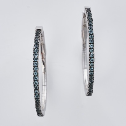 Sterling Silver, Aquamarine Hoop Earrings