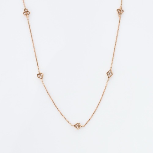 18ct Rose Gold, 45cm, 0.20ct Diamond Club, Spade, Heart, Diamond Motifs Charm Necklace