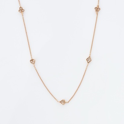 18ct Rose Gold, 45cm, 0.20ct Diamond Club, Spade, Heart, Diamond Motifs Charm Necklace
