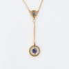 10ct Yellow Gold, Edwardian Style, Sapphire / Seed Pearl Pendant on 45cm Cable Link Necklace