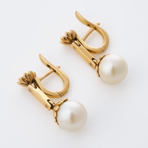 18ct Yellow Gold, 8.0mm Pearl Drop Earrings
