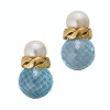 Kiki McDonough, 18ct Yellow Gold, 12mm Blue Topaz / 8.0mm Pearl Earrings