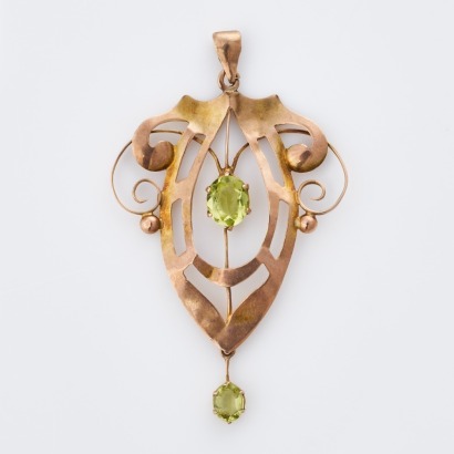 9ct Yellow Gold, Edwardian-Style, Green Glass Pendant