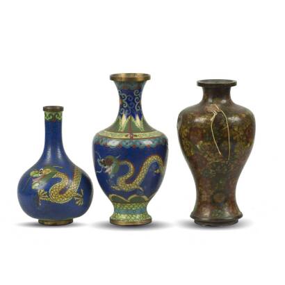 Three Chinese Cloisonne Vases C. 1930