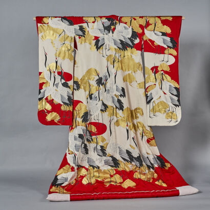 A Japanase Red "Crane' Kimono