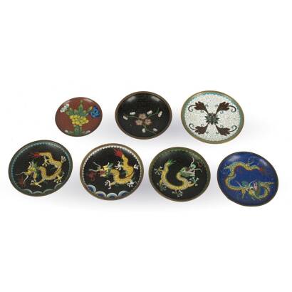 Seven Small Old Chinese Cloisonne Dishes