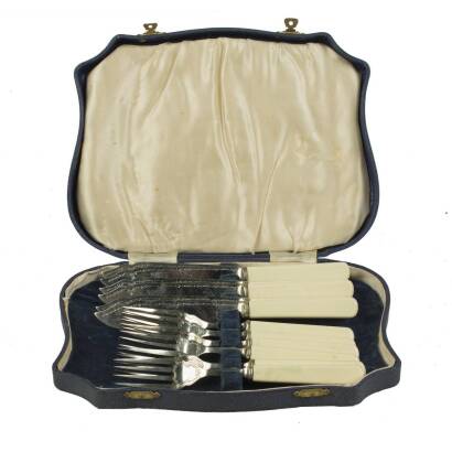 A Cased Silver Plated and Ivorine Fish Set C. 1920