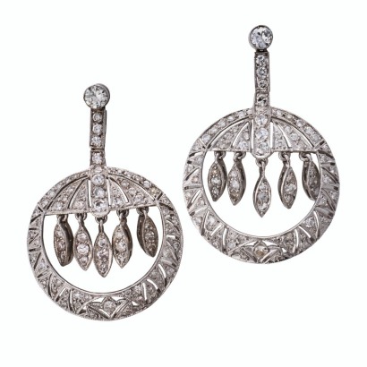 Platinum, Edwardian Style, 1.35ct Diamond Fringe Earrings