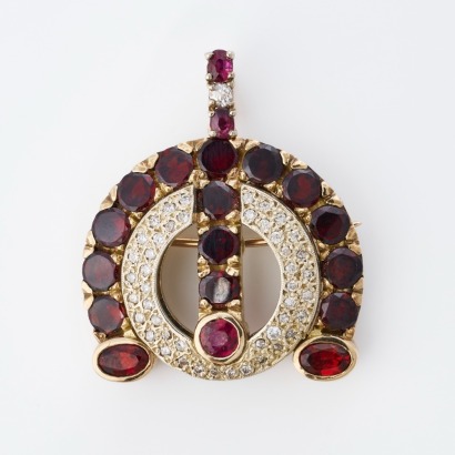 9ct Yellow Gold, Multi-Gemstone, 1.26ct Ruby, 0.42ct Diamond, Seed Pearls, Turquoise Brooch