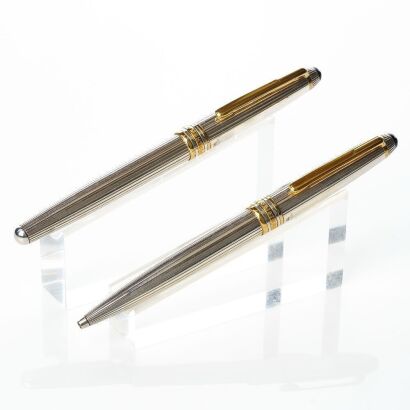 Sterling Silver, Montblanc, Meisterst&uuml;ck Solitaire Pinstripe Pen Set with Box, circa 1990's