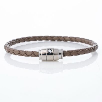 Montblanc, Meisterst&uuml;ck Steel / Leather 3 Rings Bracelet - Mastic Size 60 with Box - As new