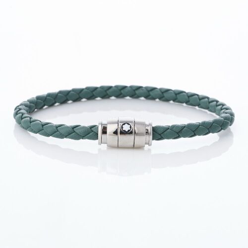 Montblanc, Meisterst&uuml;ck Steel / Leather 3 Rings Bracelet Pewter Size 60 with Box - As new