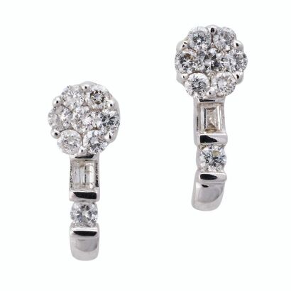 18ct White Gold, 0.47ct Diamond Cluster / Bar Earrings
