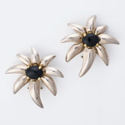 Tiffany & Co, Sterling Silver / 18ct Yellow Gold, Vintage, Onyx 'Fireworks' Clip-On Earrings