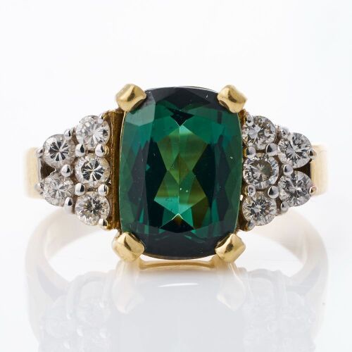 18ct Yellow / White Gold, 3.37ct Green Tourmaline / .50ct Diamond Dress Ring