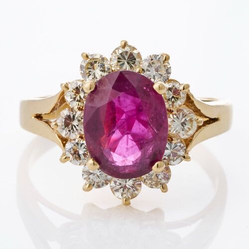 18ct Yellow Gold, 2.00ct Ruby / 1.00ct Diamond Cluster Ring