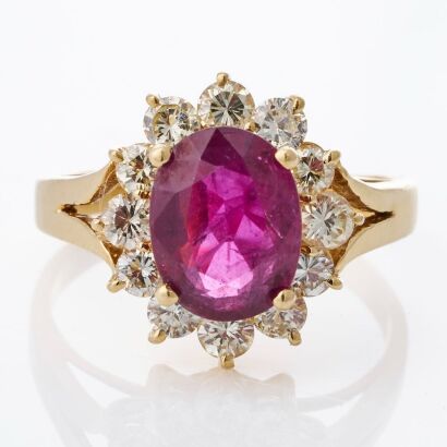 18ct Yellow Gold, 2.00ct Ruby / 1.00ct Diamond Cluster Ring