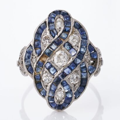 Platinum, Vintage, 0.60ct Sapphire / 0.45ct Diamond Ring