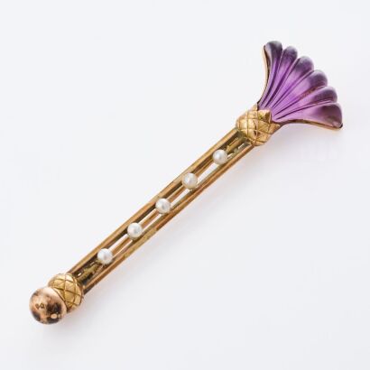 9ct Yellow Gold, Antique, Amethyst / Seed Pearl Brooch