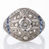 Platinum, Art Deco, Sapphire / 0.32ct Diamond Ring