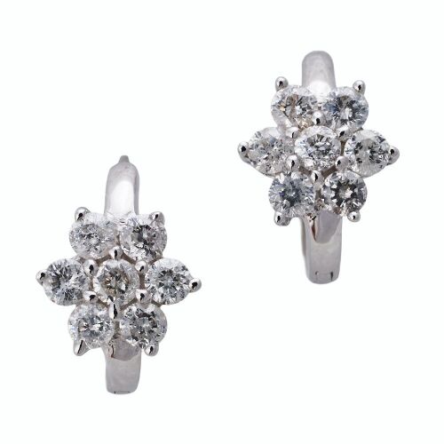 18ct White Gold, 0.35ct Diamond Cluster Hoop Earrings