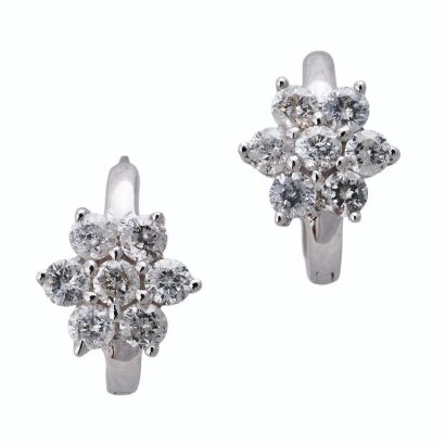 18ct White Gold, 0.35ct Diamond Cluster Hoop Earrings
