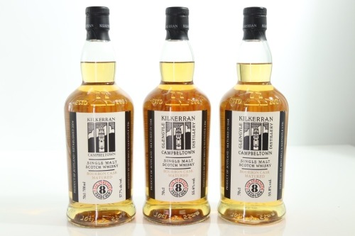 (1) 2022, -24 & -25 Kilkerran Bourbon Cask Matured 8 Year Old Single Malt Scotch Whisky Exploration Lot, Campbeltown, 3 Bottles Sold as One Lot, 55.8%, 55.6% & 57.7% ABV