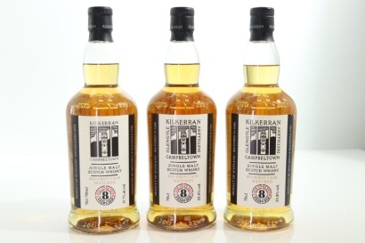 (1) 2022, -24 & -25 Kilkerran Bourbon Cask Matured 8 Year Old Single Malt Scotch Whisky Exploration Lot, Campbeltown, 3 Bottles Sold as One Lot, 55.8%, 55.6% & 57.7% ABV