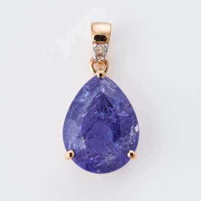 14ct Yellow Gold, 5.58ct Tanzanite / 0.04ct Diamond Pendant