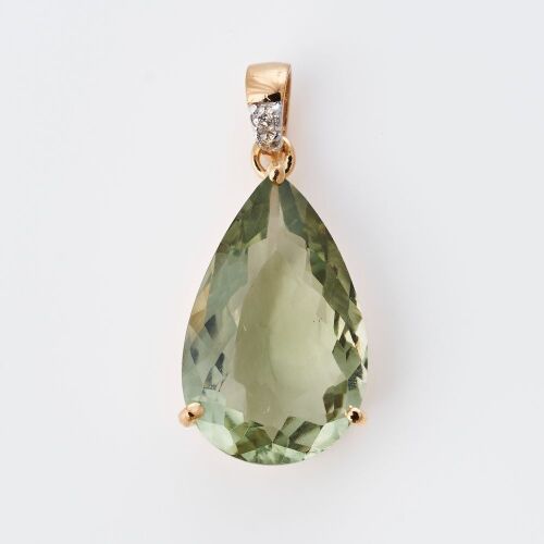 14ct Yellow Gold, 7.22ct Prasiolite / 0.04ct Diamond Pendant