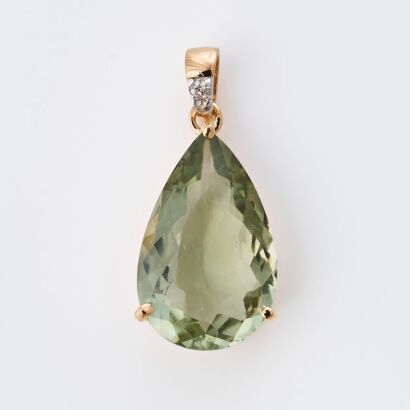 14ct Yellow Gold, 7.22ct Prasiolite / 0.04ct Diamond Pendant