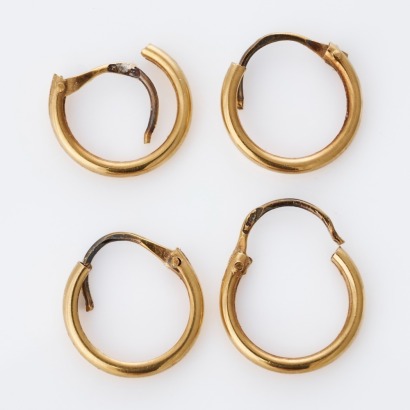 18ct Yellow Gold, 12mm Hoop Earrings - Two Pairs