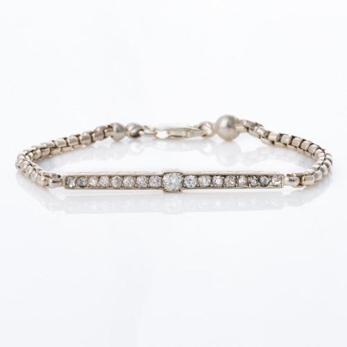 9ct Yellow Gold / Silver, Antique, 1.00ct Diamond Bar Bracelet