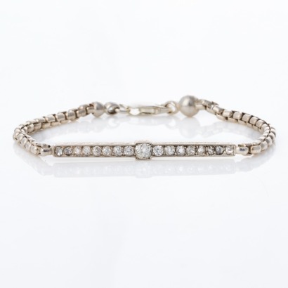 9ct Yellow Gold / Silver, Antique, 1.00ct Diamond Bar Bracelet