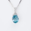 9ct White Gold, Oval Blue Topaz / 0.13ct Diamond Pendant on 52cm Cable Link Chain
