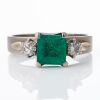 18ct White Gold, 1.00ct Emerald / 0.22ct Diamond Three Stone Ring