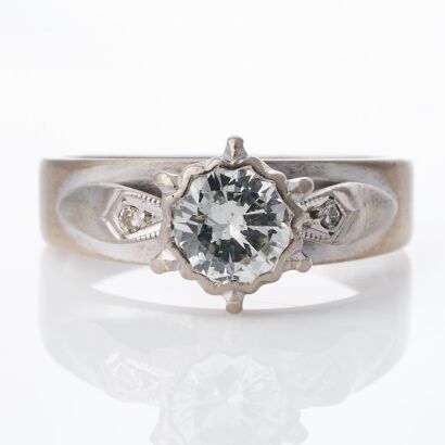 18ct White Gold, 0.60ct / 0.02ct Diamond Solitaire Style Ring