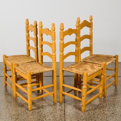 A Set of Four Mexican Dining Chairs with Rush Seats