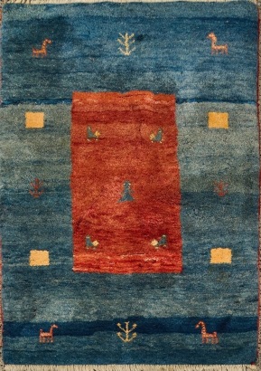 A Hand-Knotted Wool Gabbeh Rug