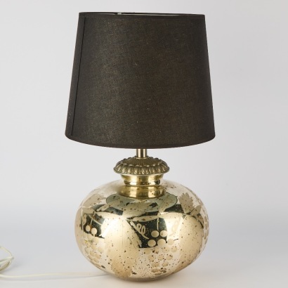 An Etched Mercury Glass Table Lamp with Black Fabric Shade